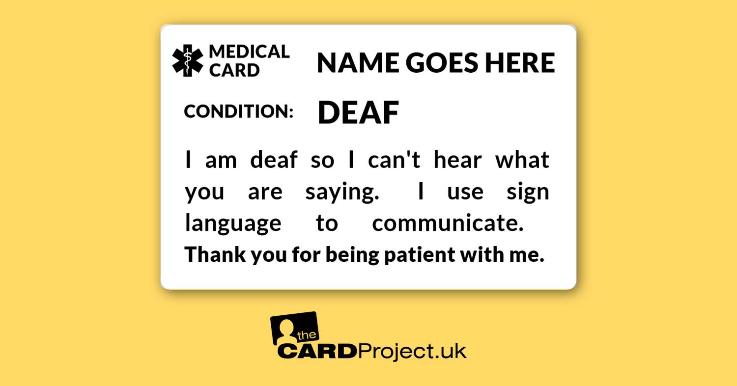 Deaf, Sign Language Awareness Mono Medical ID Alert Card  (FRONT)